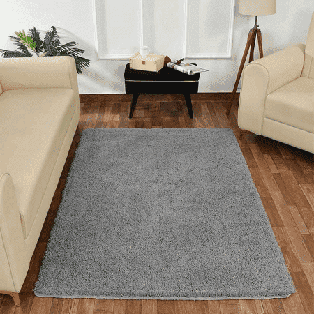 Silver Solid Soft Feel Anti-Skid Polyester Carpet -3X5 Feet