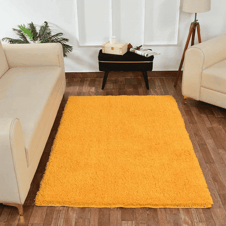 Yellow Solid Soft Feel Anti-Skid Polyester Carpet -4X6 Feet