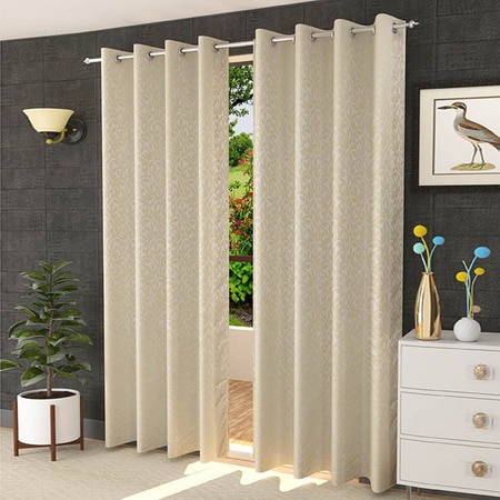 Isolde Cream Color Floral Window Curtain   Set of 2