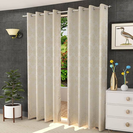 Xanthe Cream Color Geometric Door Curtain - Set of 2