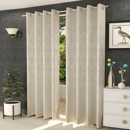 Xanthe Cream Color Geometric Long Door Curtain - Set of 2