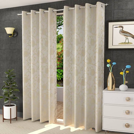 Layla Cream Color Floral Door Curtain - Set of 2