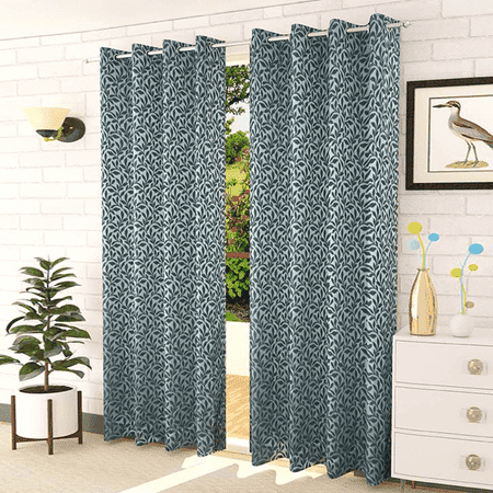 Lamina Blue Color Floral Door Curtain - Set of 2