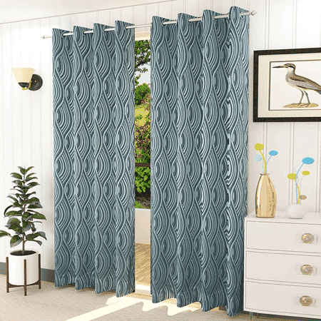 Emma Blue Color Abstract Window Curtain   Set of 2