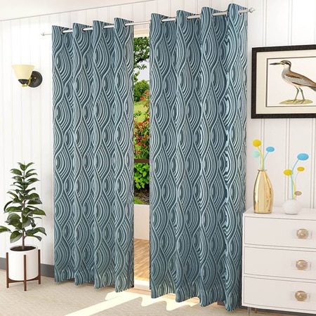 Emma Blue Color Abstract Long Door Curtain - Set of 2