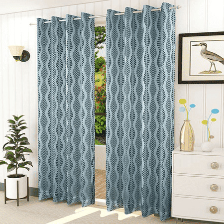 Lucy Blue Color Abstract Window Curtain   Set of 2