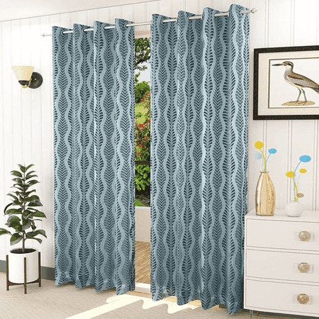 Lucy Blue Color Abstract Door Curtain - Set of 2