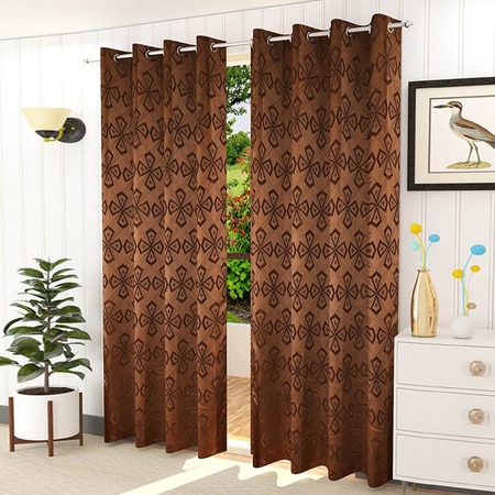 Orion Brown Color Geometric Door Curtain - Set of 2