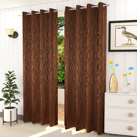 Niamh Brown Color Abstract Door Curtain - Set of 2