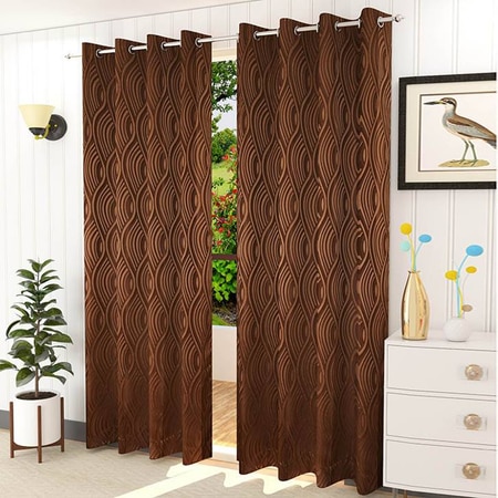 Niamh Brown Color Abstract Long Door Curtain - Set of 2