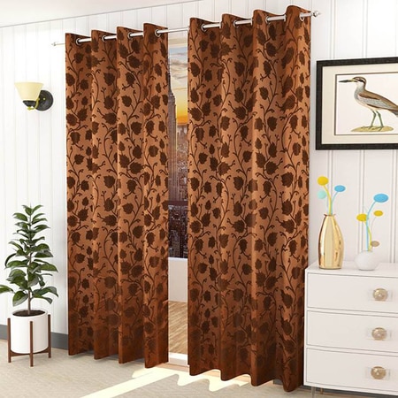 Charlotte Brown Color Floral Door Curtain - Set of 2