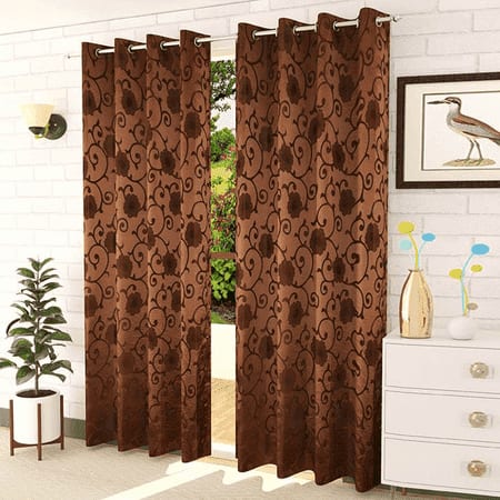 Elizabeth Brown Color Floral Door Curtain - Set of 2