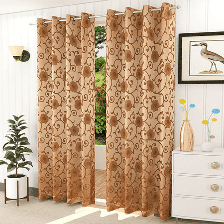 Myra Mouse Color Floral Window Curtain   Set of 2