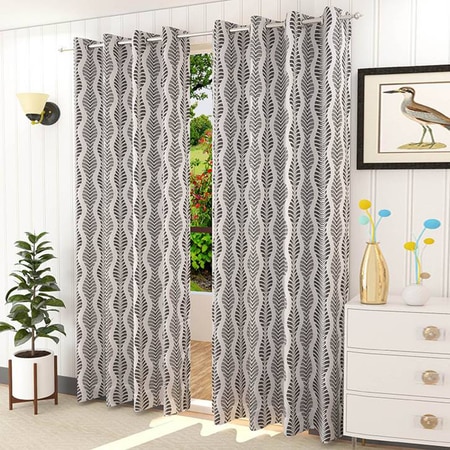 Joe Black Color Abstract Window Curtain   Set of 2