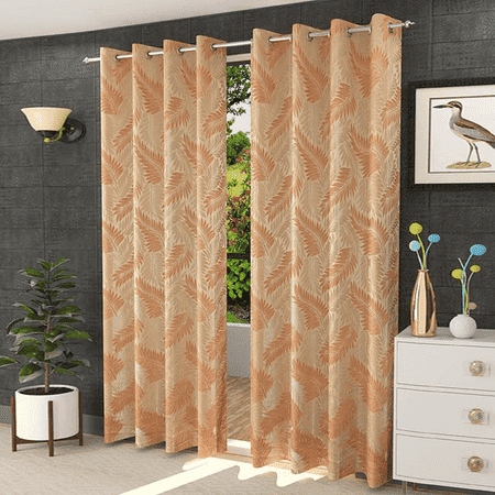 Artemis Orange Color Floral Window Curtain   Set of 2