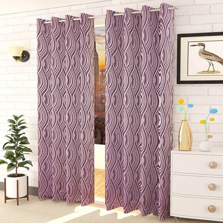 Oisin Pink Color Abstract Long Door Curtain - Set of 2