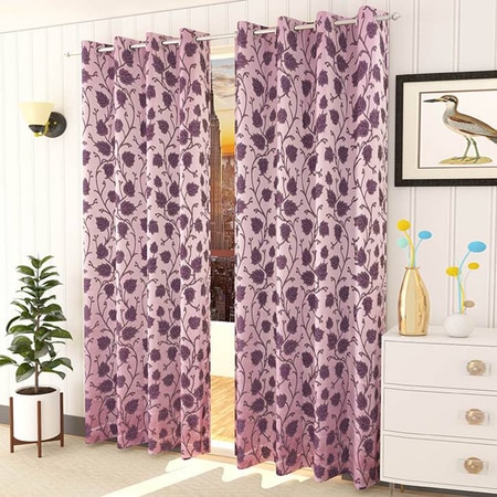 Sophia Pink Color Floral Door Curtain - Set of 2