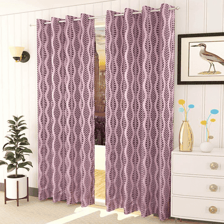 Hazel Pink Color Abstract Window Curtain   Set of 2