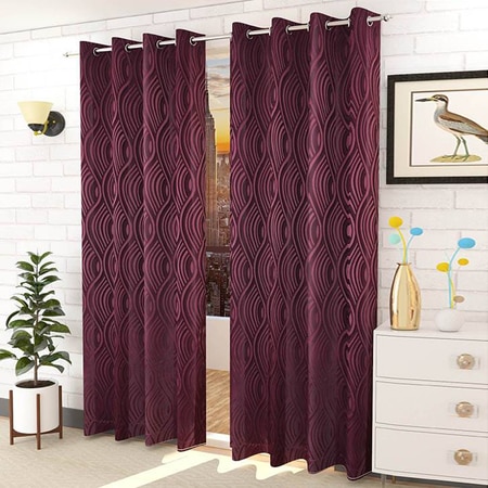 Tuireann Purple Color Abstract Door Curtain - Set of 2