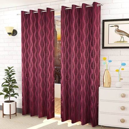 Everly Purple Color Abstract Window Curtain   Set of 2