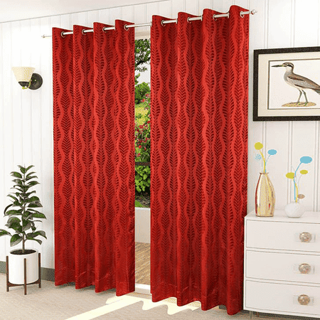 Grace Red Color Abstract Window Curtain   Set of 2