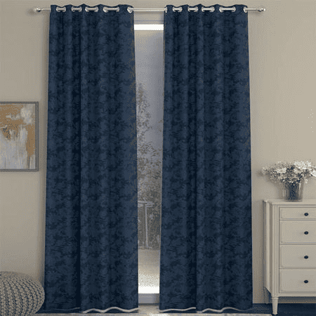 Paul Dark Blue Polyester Room-Darkening 9 ft Long Door Curtain
