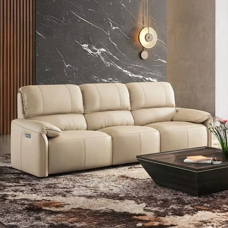 Leeroy Three Seater Leather Recliner Sofa in Oyster White Colour