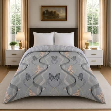 Grey Floral 300 GSM Cotton Double Bed Size Comforter from Threads