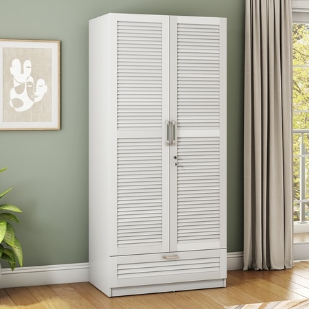 Bennis Engineered Wood 2 Door Wardrobe Without Mirror in White Finish