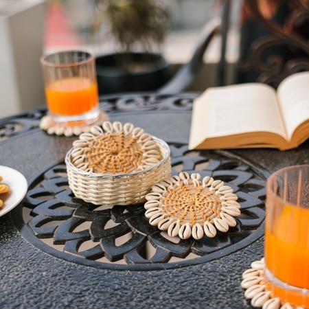 Ireka Home Coastal Jute Coaster Set with Holder – Set of 4