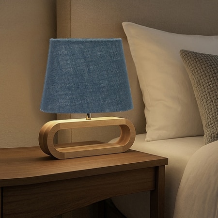 Devansh Blue Jute Table Lamp With Wood Natural Base -13