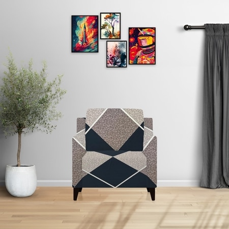 1 Seater Navy Cubes Sofa Cover