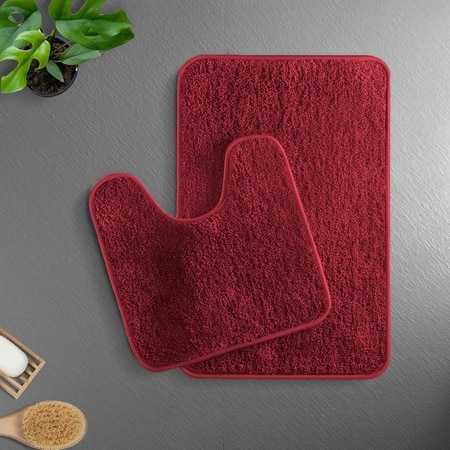 Luxe Home Polyester Newman Contour Bath Mat Set of 2 (Maroon 45x75 cm & 40x45)