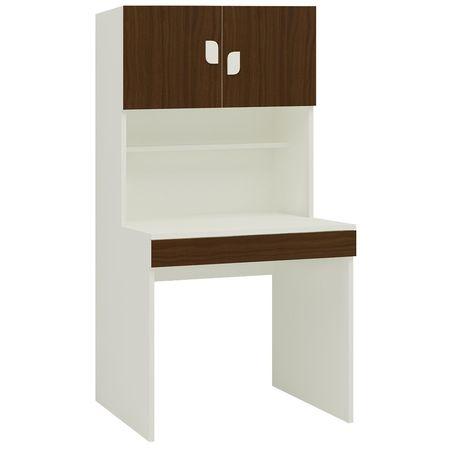 Corolla Study Desk with Drawer Built In Bookshelf and Petal Handles in Coffee Walnut Colour