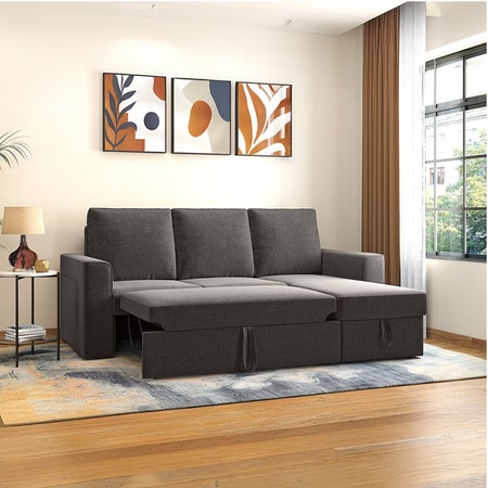 Kowloon Sectional Pull Out Sofa Cum Bed with Storage in Urban Grey Colour