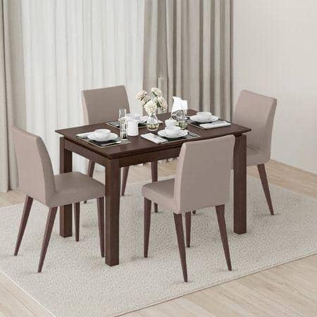 Diner Solid Wood 4 Seater Dining Table With Set Of 4 Persica Chairs (Finish- Dark Walnut)