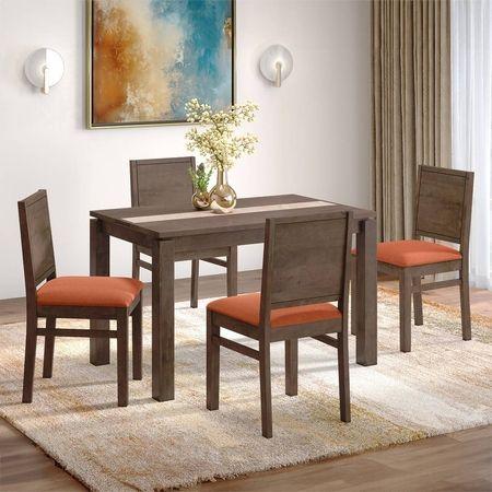 Atlas Crest Storage Solid Wood 4 Seater Dining Table With Atlas Dining Chair Set