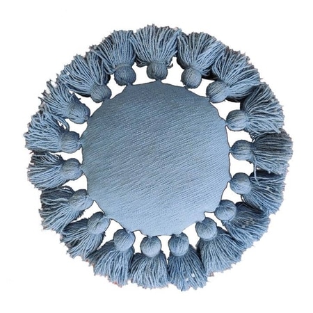 Handwoven Fluffy Tasseled Aqua Cushion Cover
