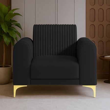 Veniza Velvet 1 Seater Sofa In Black Colour