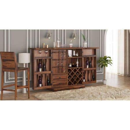 Parquet Sheesham Wood Bar Cabinet in Provincial Teak Finish