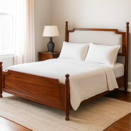 Camille Solid Wood Box Storage Queen Bed in Provincial Teak Finish with Grey Colour