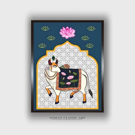 Pichwai Cow Canvas Wall Prints Canvas Wall Prints Set of 1 Multicolor Matte