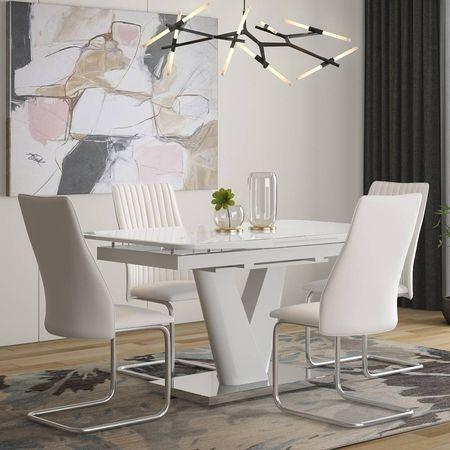 Caribu 4 To 6 Extendable Ingrid Leatherette 4 Seater Dining Table in White Colour