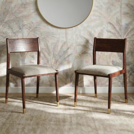 Saar Solid Wood Dining Chair in Teak Finish & Macadamia Brown Colour - Set of 2