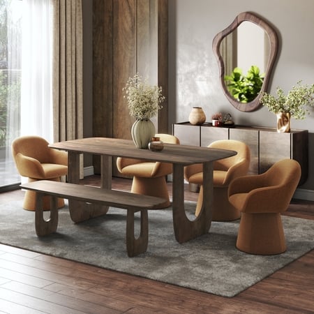Aero Solid Wood 6 Seater Dining Table With Aero Bench & Selene Chairs