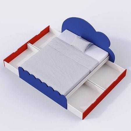 Cloud Engineered Wood Drawer Storage Bed in Blue Colour