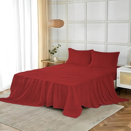 Aster Tomato Plain 400 TC Cotton Flat Super King Size Bedsheet with 2 Pillow Covers – Threads