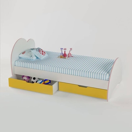 Cloud Tails Engineered Wood Drawer Storage Bed in Yellow Colour