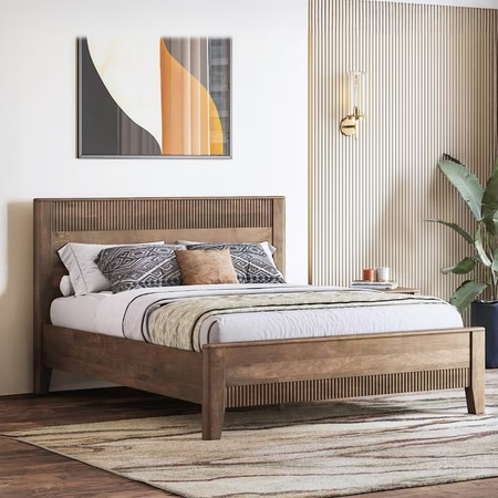 Toledo Solid Wood King Size Non Storage Bed In Danish Walnut Finish