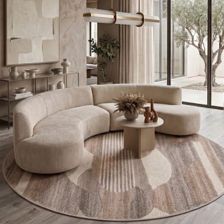 Handmade Round Wool Rug Modern Minimalist Beige 9 Feet Carpet